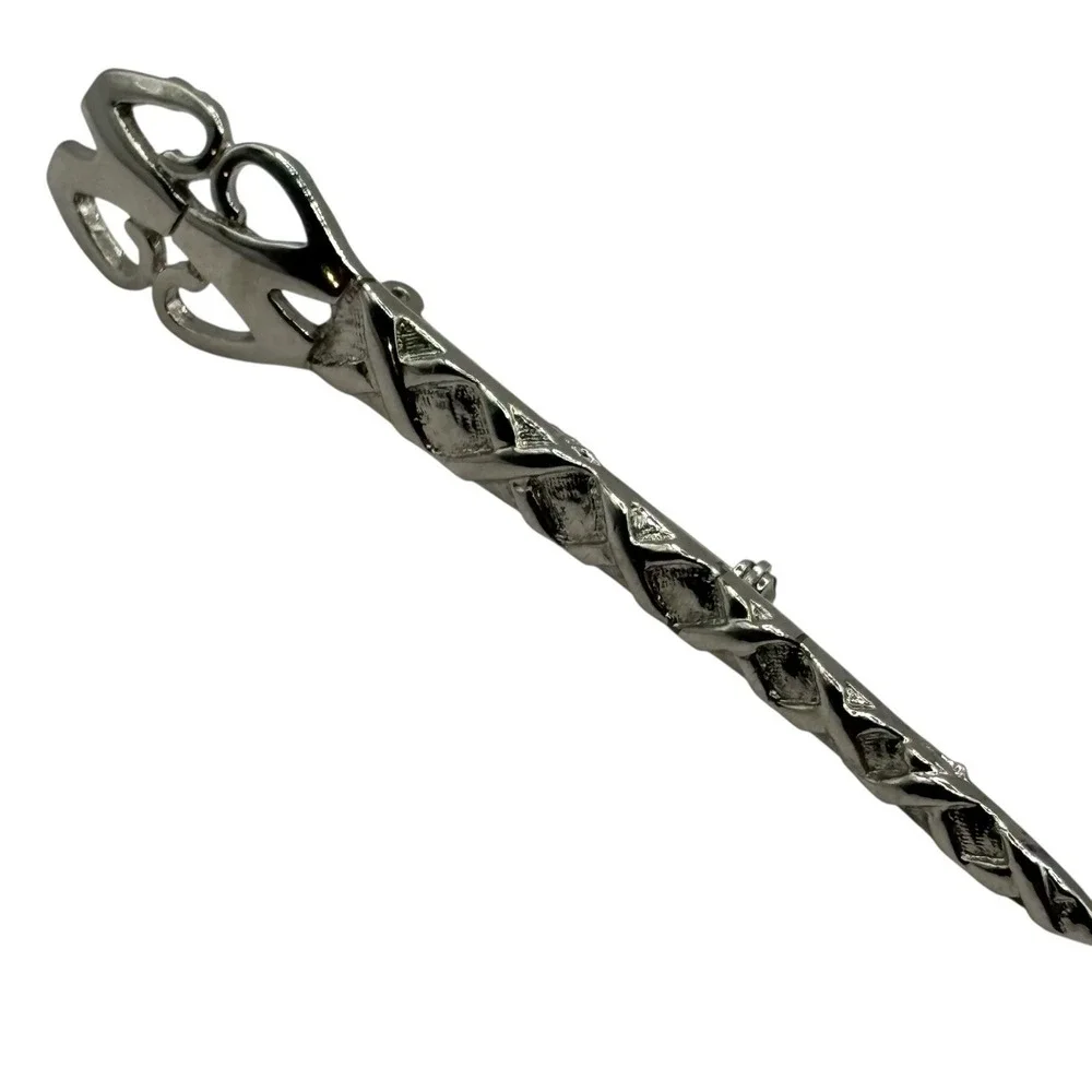 Vintage Art Nouveau Revival Bar Brooch‎ Ornate Silver Tone Textured Open Work